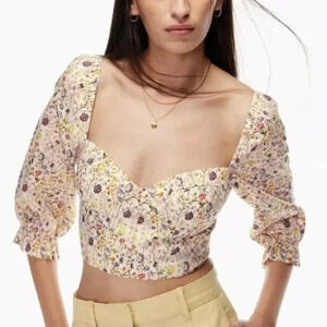 Aritzia Wilfred Vilette Linen Floral Blouse Size  Medium